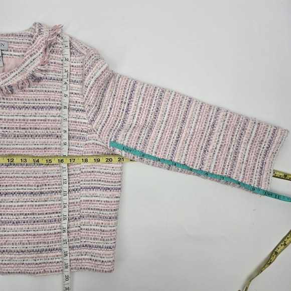 Carmen Marc Valvo Pink Stripped Tweed Blazer Size:12 - Picture 5 of 6